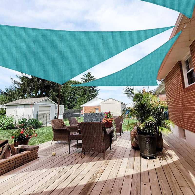Patio Paradise 16' x 16' x 16' Sun Shade Sail Triangle Canopy Shade Cloth Fabric Sunlight Block Patio Pergola Cover HDPE Deck Awning for Outdoor Backyard Roof Shading, Turquoise - Image 1